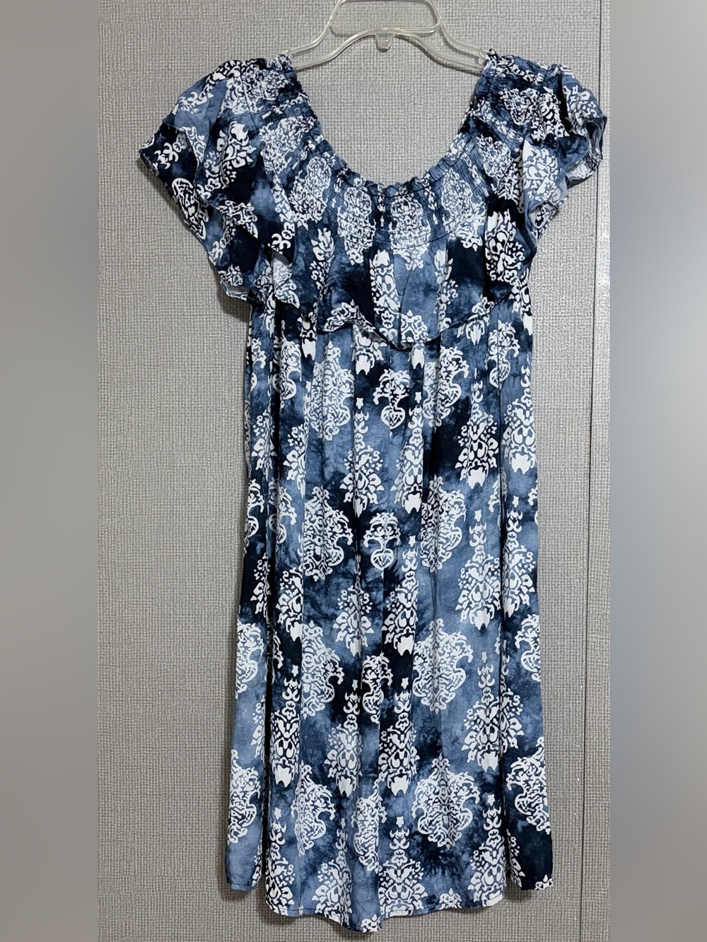 Oddy Blue & White Off-Shoulder Dress